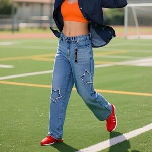 Star Embellished Blue Jeans